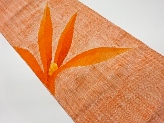 リサイクル　手織り真綿紬草花模様織出し名古屋帯